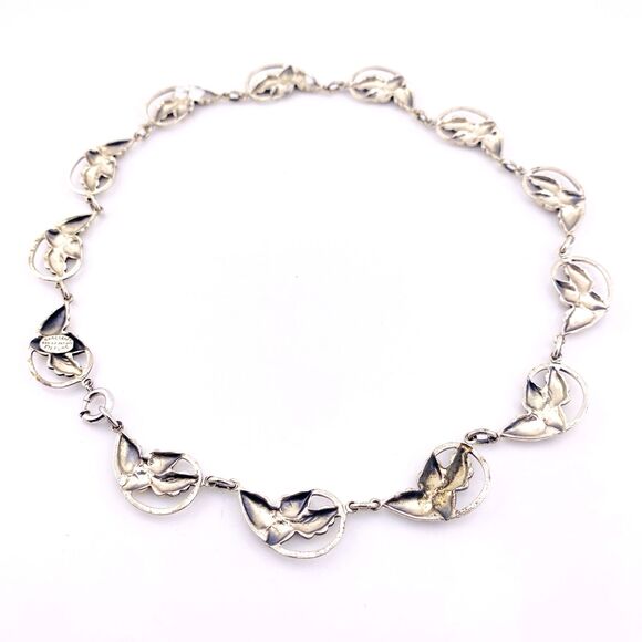 Danecraft Sterling Silver Necklace Earrings Set Signed Acorns n Leaves Links VTG - Picture 5 of 7